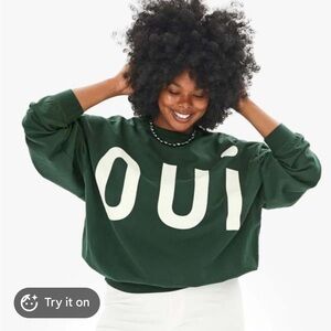 Clare V Oversized Forest Green "OUI" Graphic Sweatshirt XL